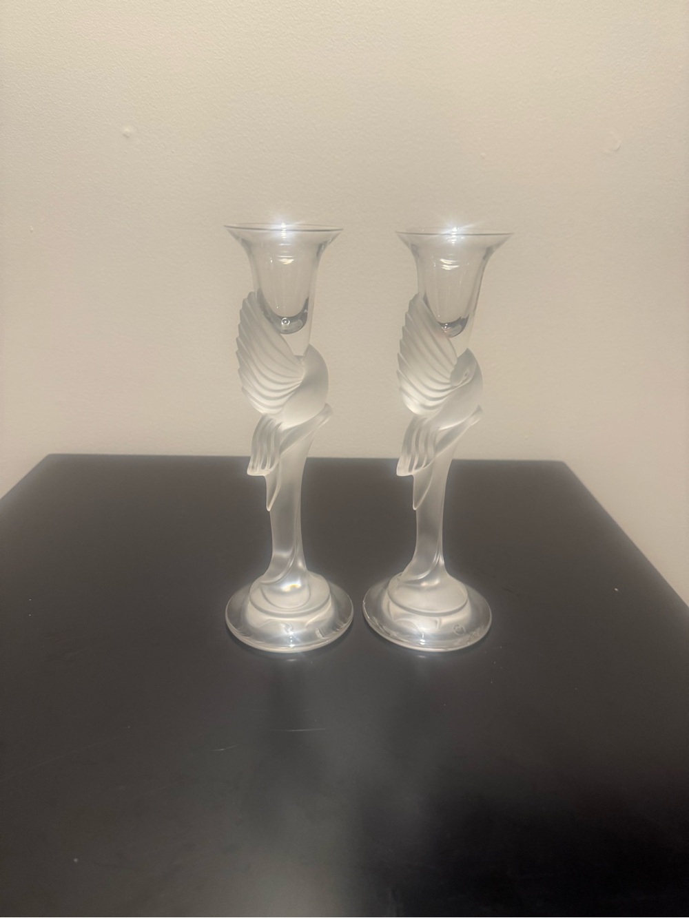 Igor Carl Faberge Snow Dove Crystal Candlesticks Pair Signed France 9” - Picture 4 of 6